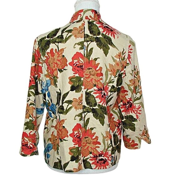 For Cynthia Jacket Blazer Womens Multicolor Floral Linen Open Front Size PM - Picture 4 of 12